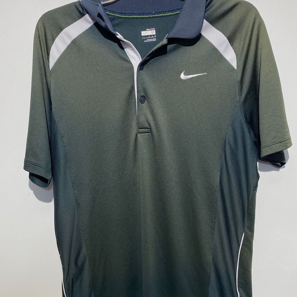 Nike Fit Dry Men's Athletic Colorblock Green / Blue Polo‎ Shirt Size M